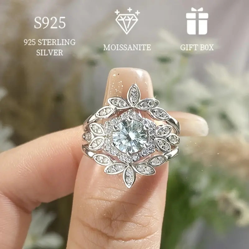 Moissanite Ring Set 1ct S925 Sterling Silver Wedding Engagement Jewelry for Women