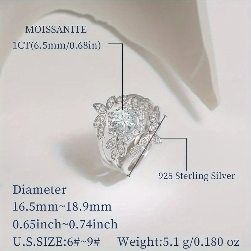 Moissanite Ring Set 1ct S925 Sterling Silver Wedding Engagement Jewelry for Women