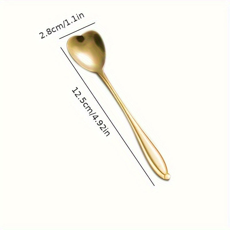 Set of 8 Heart-Shaped Stainless Steel Ice Spoons Gold Multipurpose Dessert Coffee Kitchen Accessories