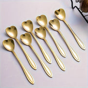 Set of 8 Heart-Shaped Stainless Steel Ice Spoons Gold Multipurpose Dessert Coffee Kitchen Accessories