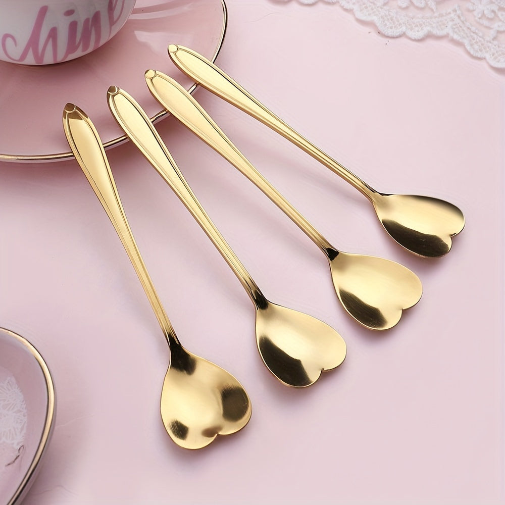 Set of 8 Heart-Shaped Stainless Steel Ice Spoons Gold Multipurpose Dessert Coffee Kitchen Accessories