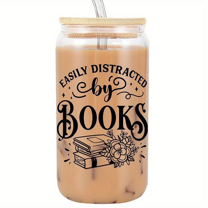 16oz Glass Tumbler with Lid and Straw for Book Lovers and Readers