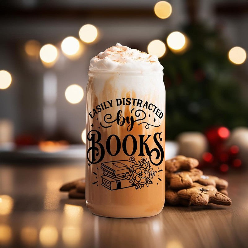 16oz Glass Tumbler with Lid and Straw for Book Lovers and Readers