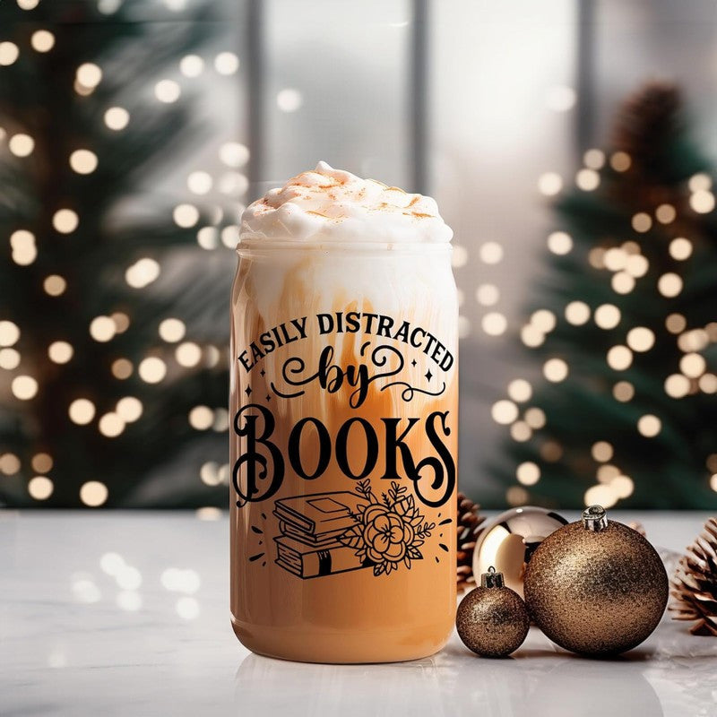 16oz Glass Tumbler with Lid and Straw for Book Lovers and Readers