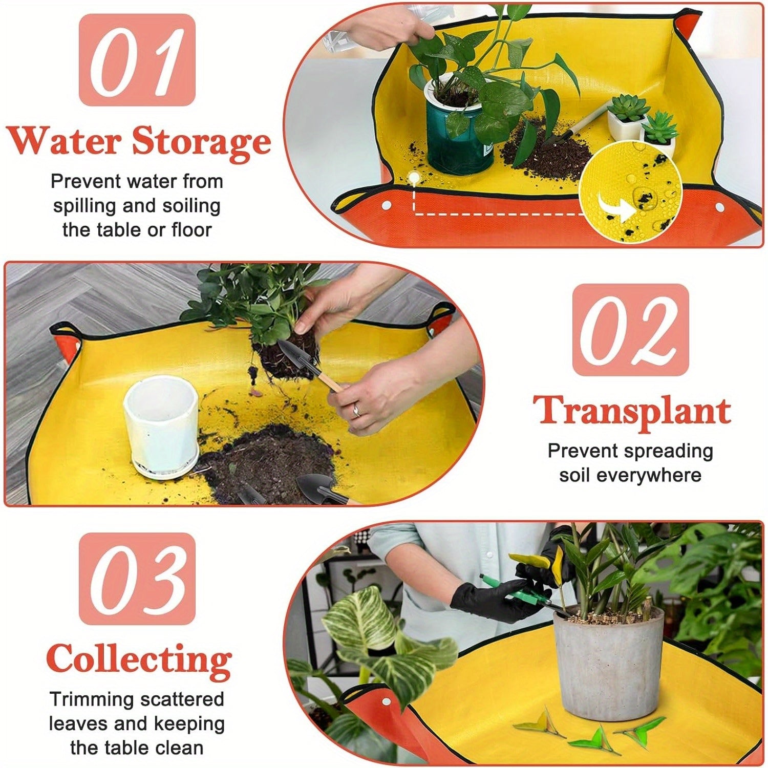 2pcs Gardening Foldable Plant Repotting Mats Waterproof Durable Orange 66cm 99cm