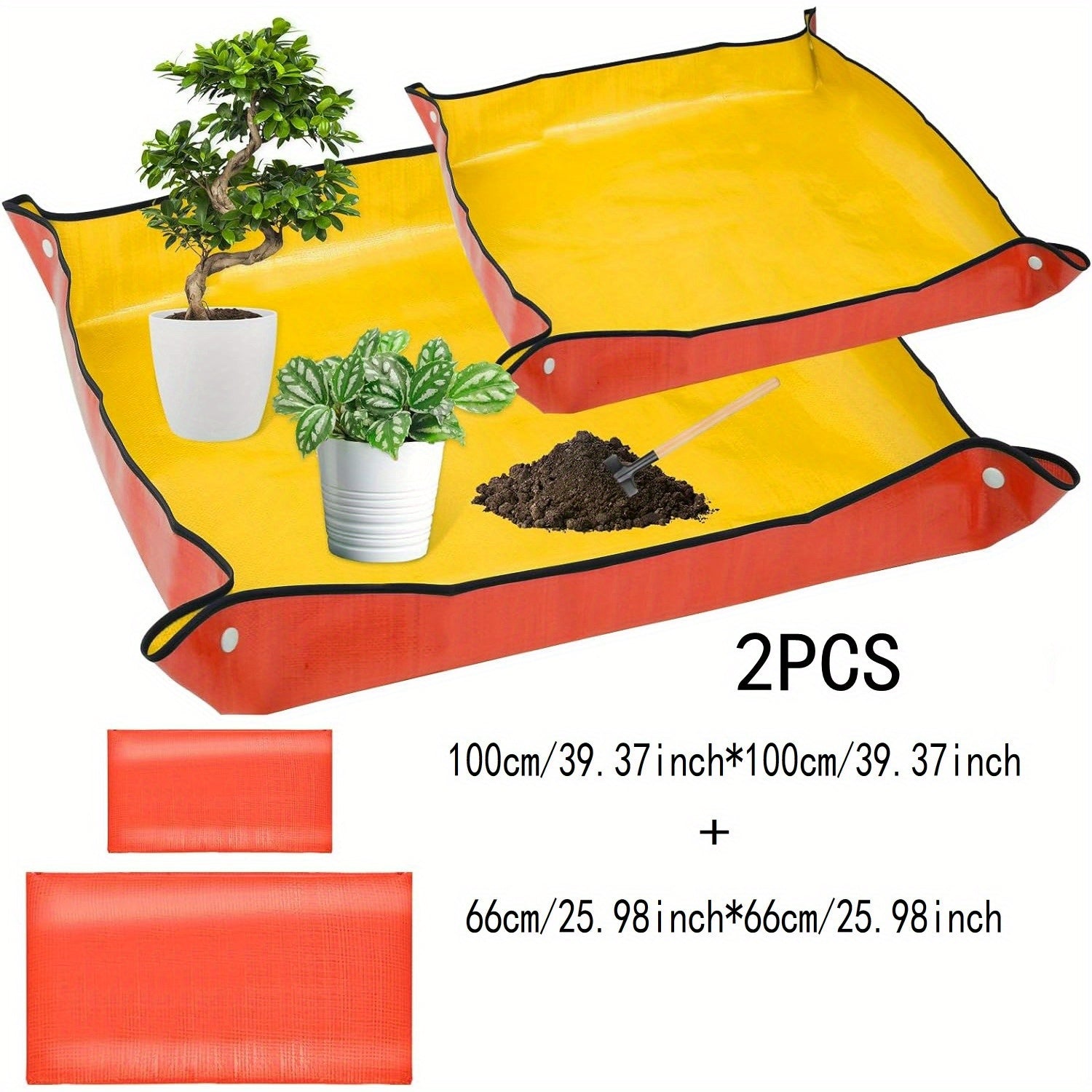 2 piezas de alfombrillas plegables para trasplantar plantas de jardinería, impermeables, duraderas, naranja, 66cm x 99cm