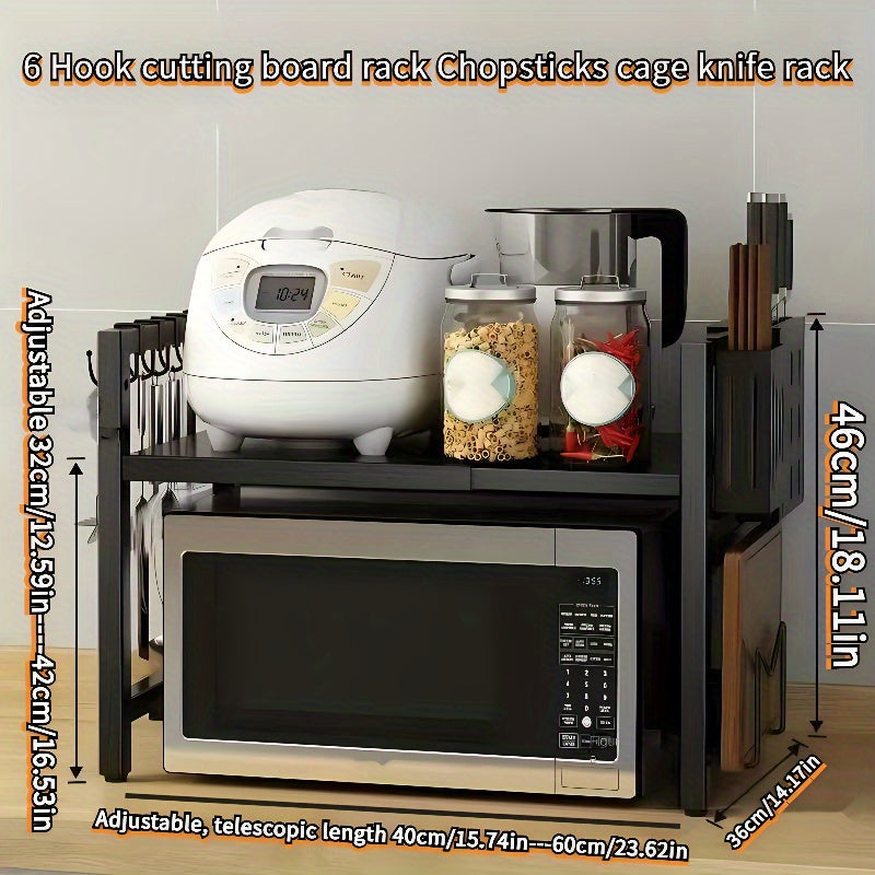 Moslashuvchan 2-qavatli mikroto'lqinli pech stendi, mikroto'lqinli pech va oshxona anjomlari uchun joyni tejovchi tashkilotchi