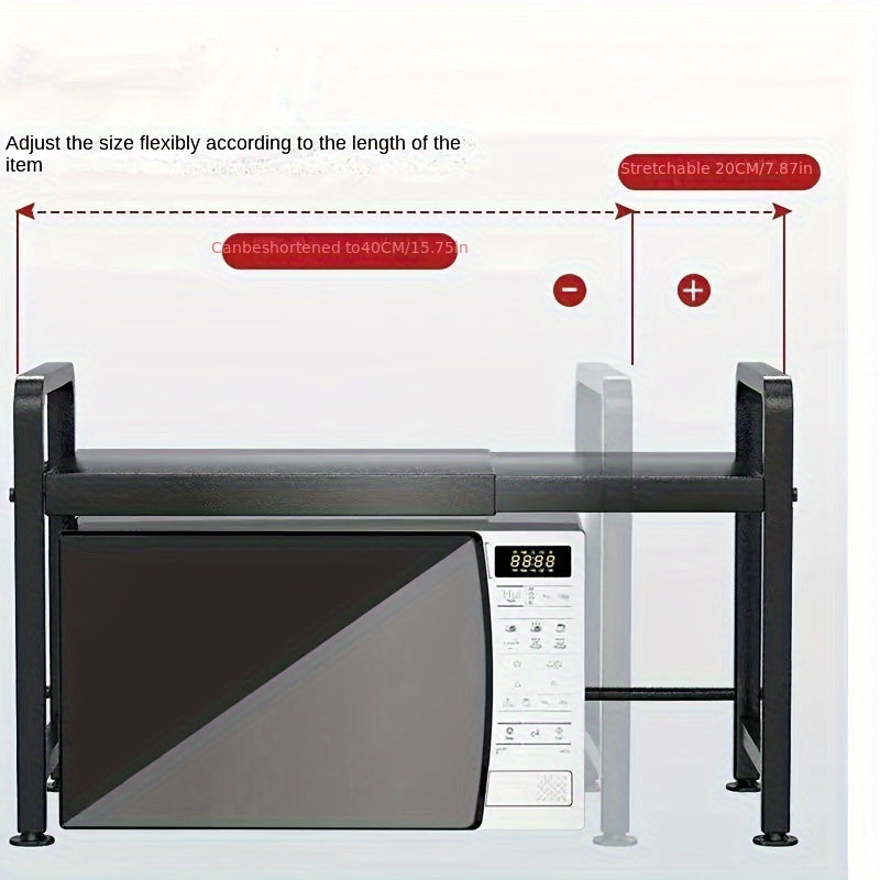 Moslashuvchan 2-qavatli mikroto'lqinli pech stendi, mikroto'lqinli pech va oshxona anjomlari uchun joyni tejovchi tashkilotchi