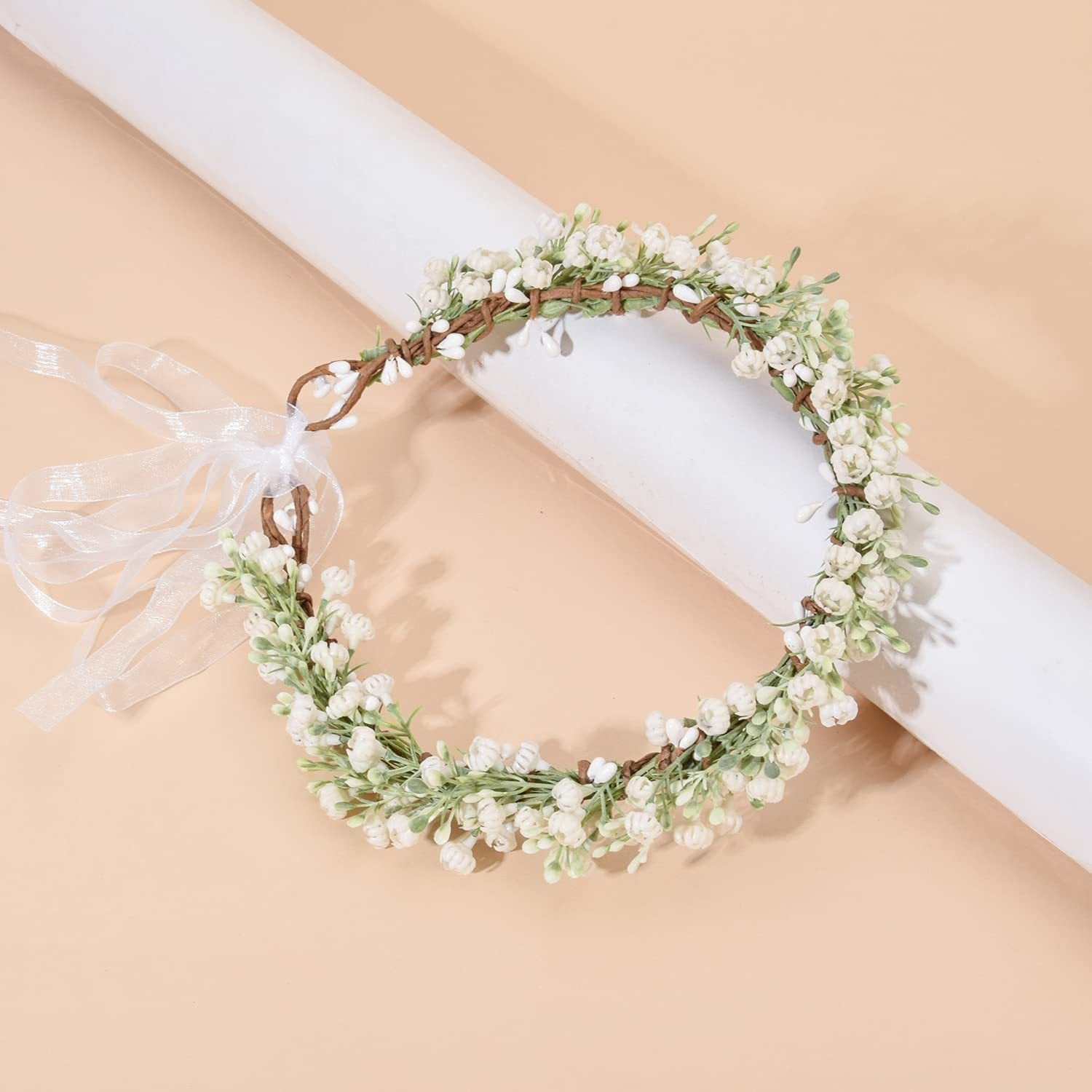 Artificial Baby's Breath Flower Crown Headband Floral Headpiece for Weddings Parties Festivals