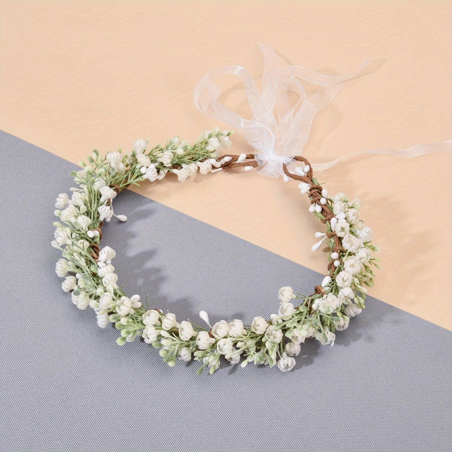 Artificial Baby's Breath Flower Crown Headband Floral Headpiece for Weddings Parties Festivals