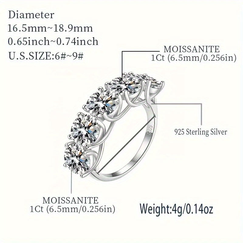 Sterling Silver Moissanite Ring 2.5ct-5ct Five Rows Hypoallergenic Engagement Wedding Gift