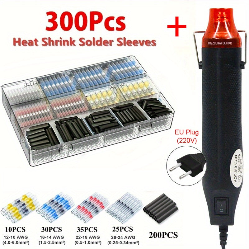 Electric Hot Air Heat Gun Kit with Solder Seal Wire Connectors and Shrinkable Sleeves