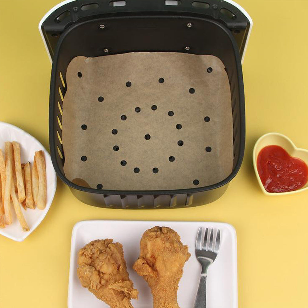 50 Square Non-Stick Air Fryer Parchment Liners for Healthy Cooking and Baking