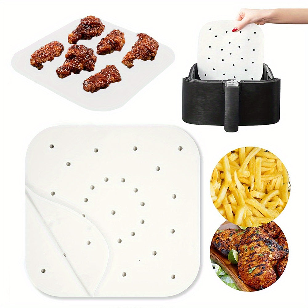 50 Square Non-Stick Air Fryer Parchment Liners for Healthy Cooking and Baking