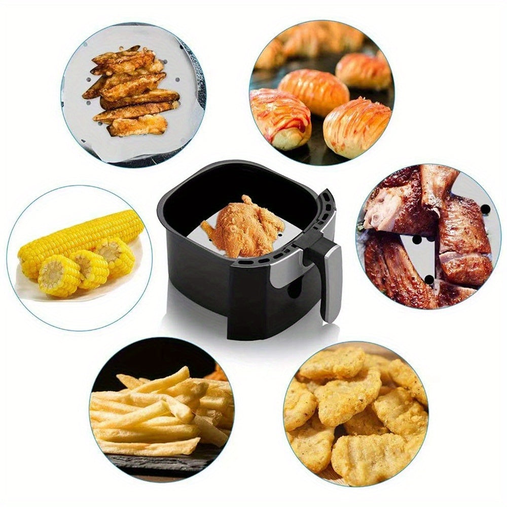 50 Square Non-Stick Air Fryer Parchment Liners for Healthy Cooking and Baking