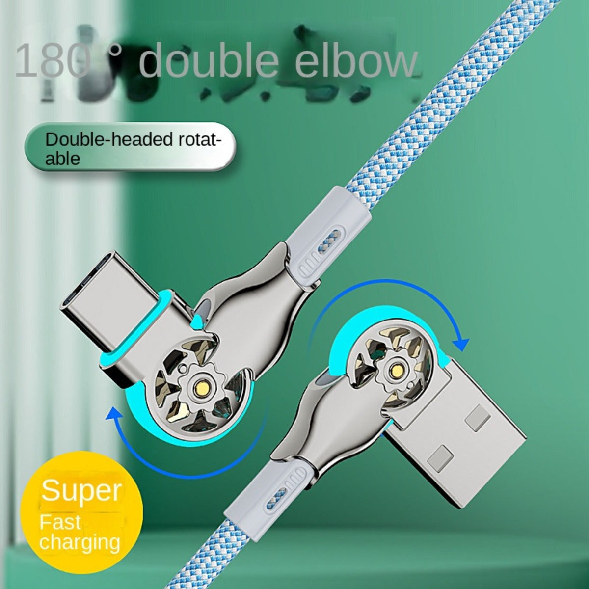 Type-C Quick Charging Cable Lightweight Double Elbow Rotation for Android Phones