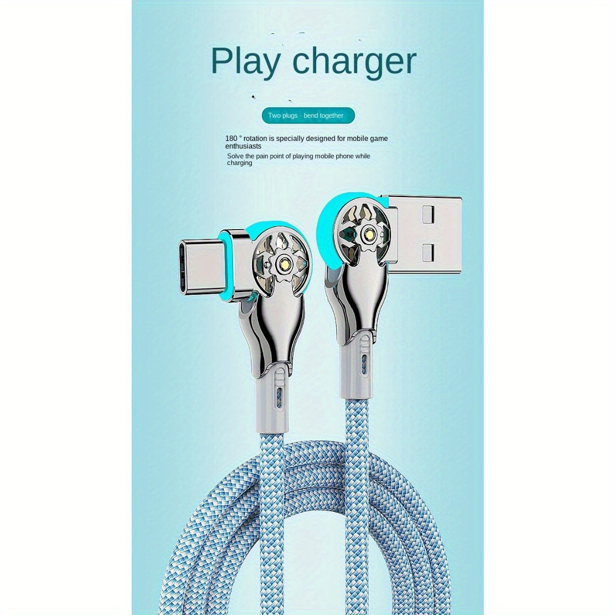 Type-C Quick Charging Cable Lightweight Double Elbow Rotation for Android Phones