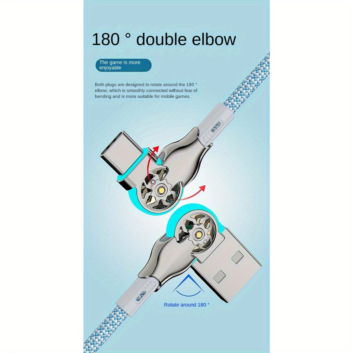 Type-C Quick Charging Cable Lightweight Double Elbow Rotation for Android Phones