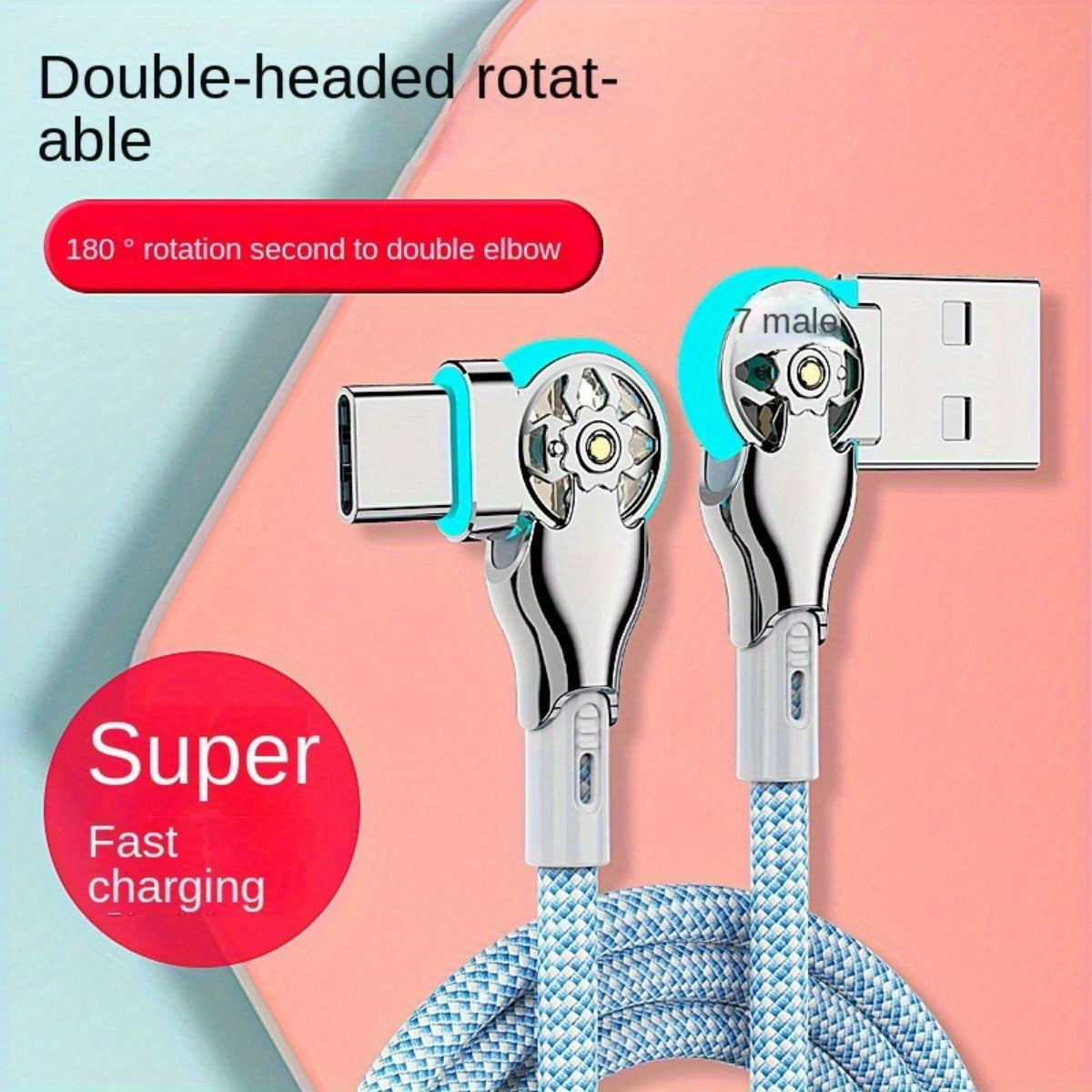 Type-C Quick Charging Cable Lightweight Double Elbow Rotation for Android Phones