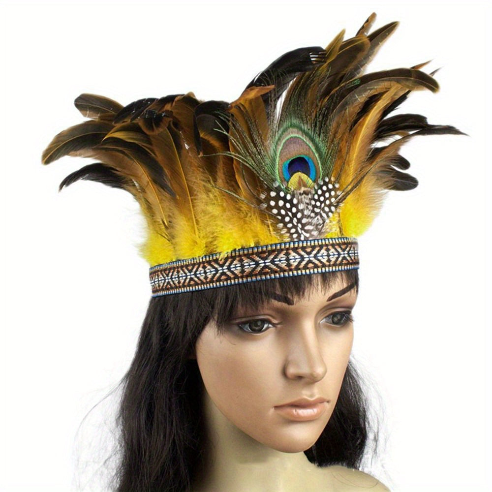 Feather Crown Headband with Peacock Costume-Inspired Design for Women
