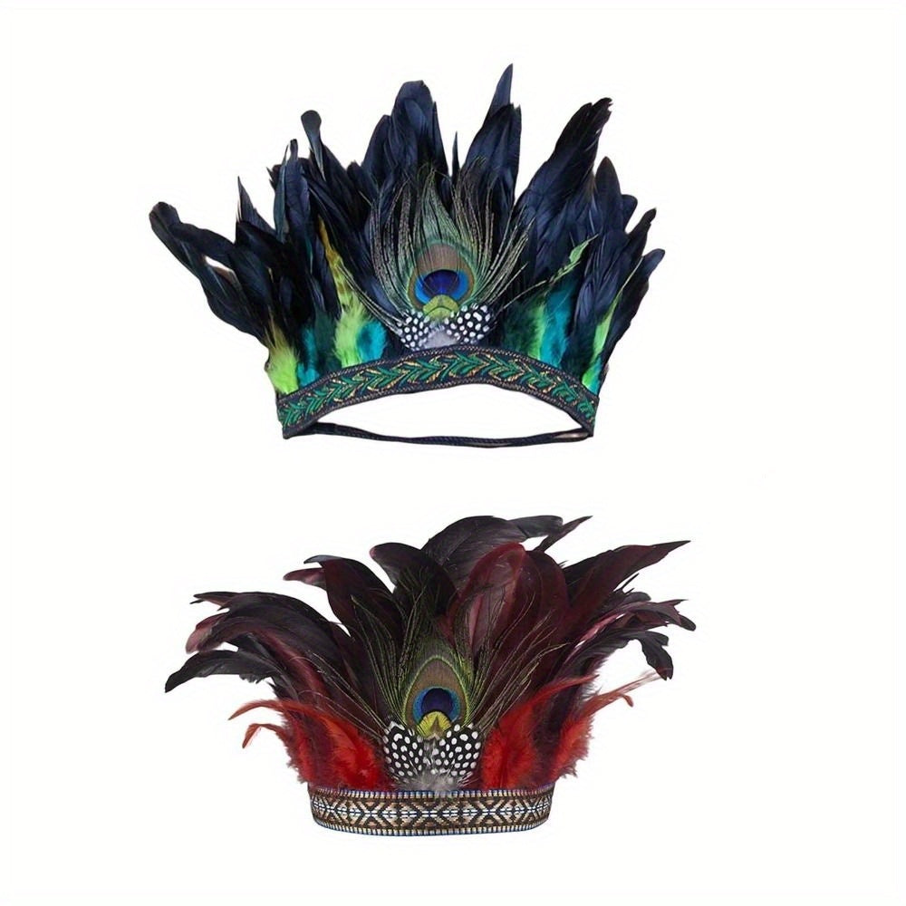 Feather Crown Headband with Peacock Costume-Inspired Design for Women