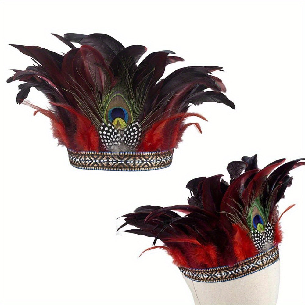Feather Crown Headband with Peacock Costume-Inspired Design for Women