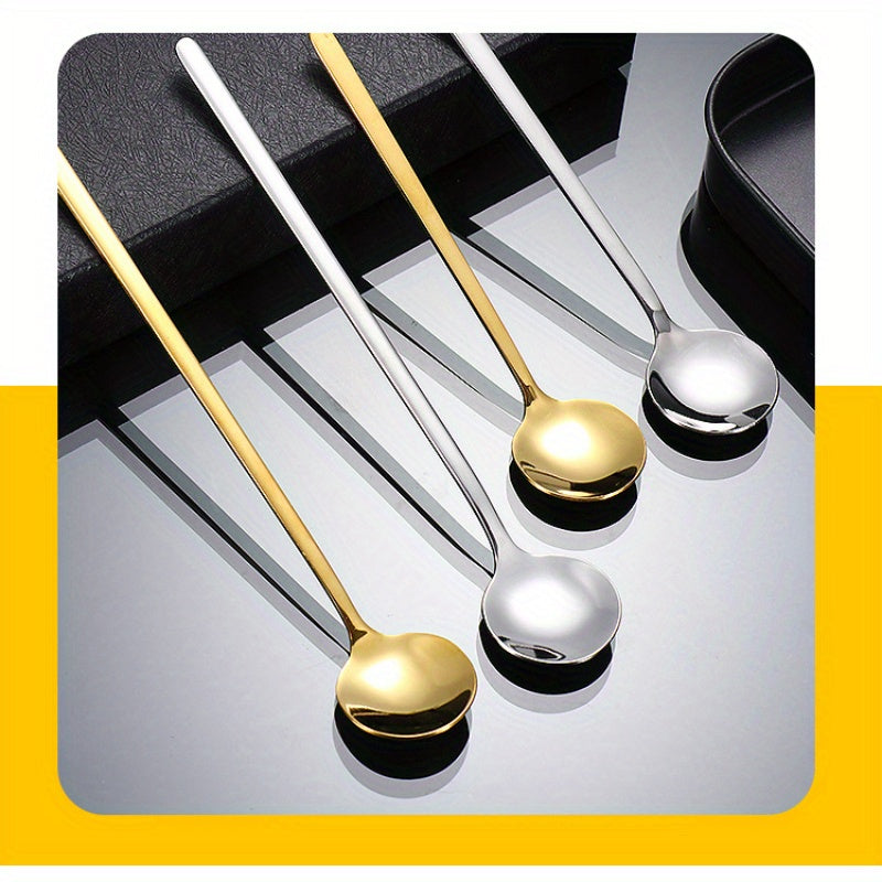 Set of 4/6 Stainless Steel Spoons with Long Handles for Coffee and Ice