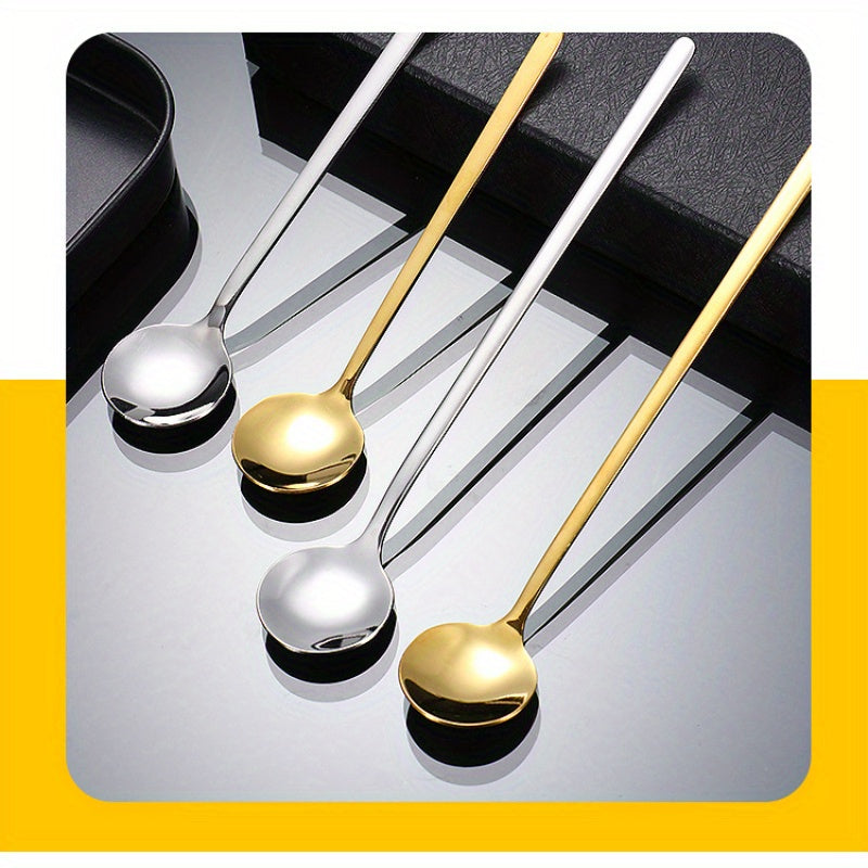 Set of 4/6 Stainless Steel Spoons with Long Handles for Coffee and Ice