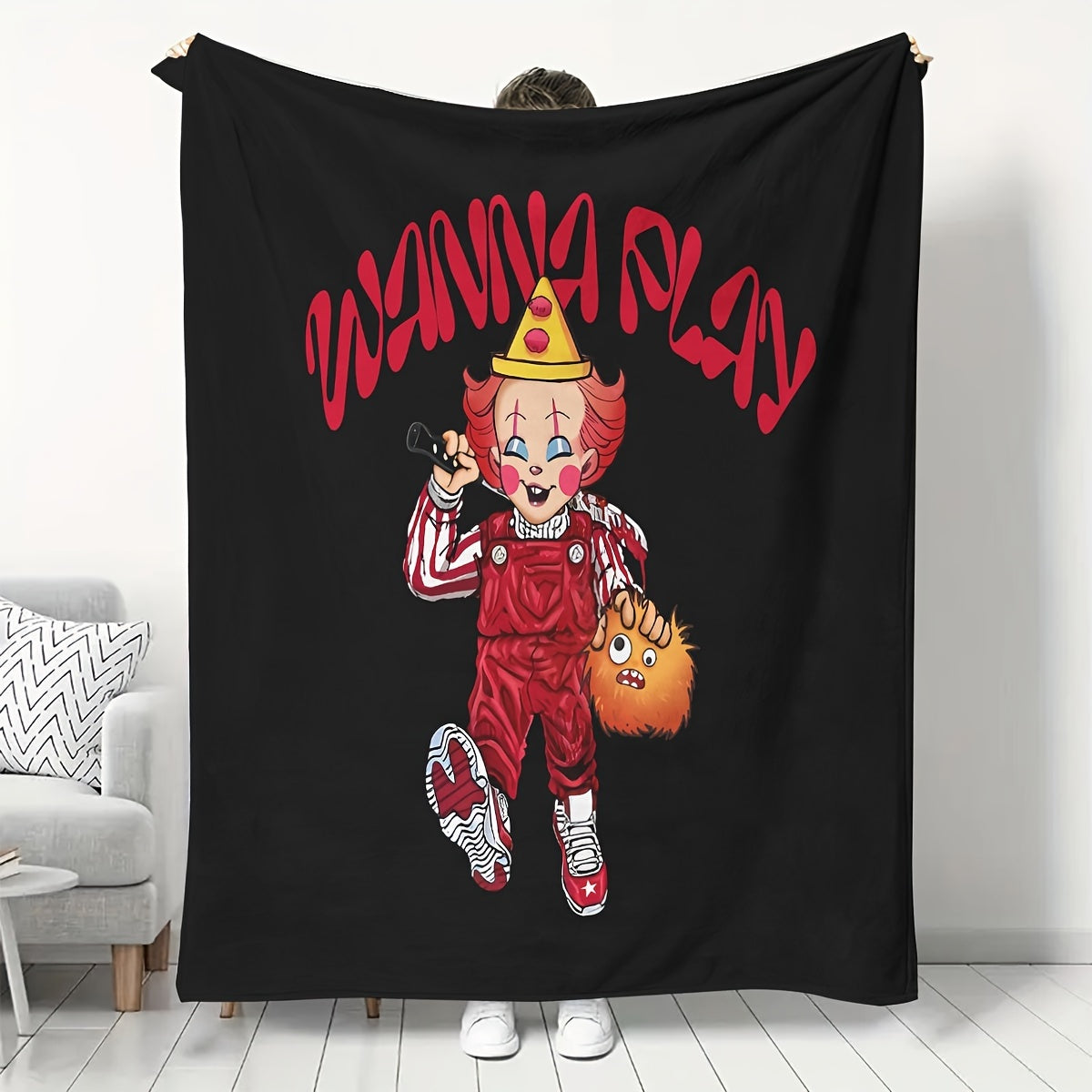 Modern Clown Design Flannel Throw Blanket Soft Cozy Geometric Pattern Machine Washable