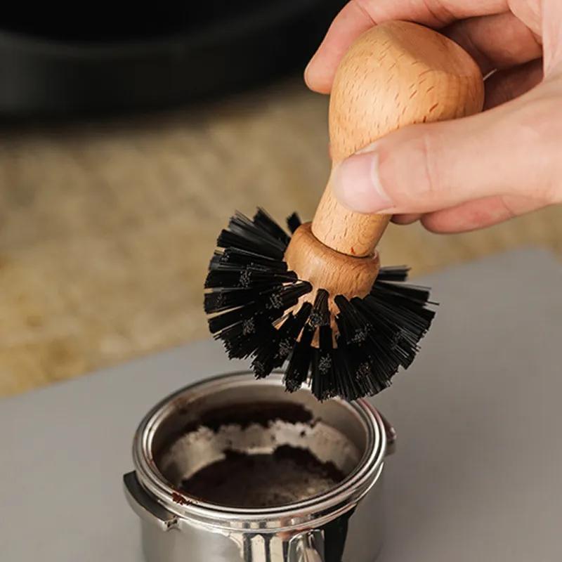 Portable Coffee Filter Cleaning Brush, Wooden Handle, 51mm 54mm 58mm