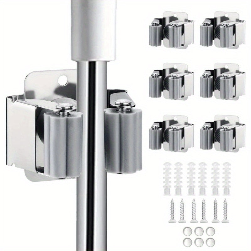 Soporte de pared para trapeadores, organizador de estantes para escobas, palas, acero inoxidable