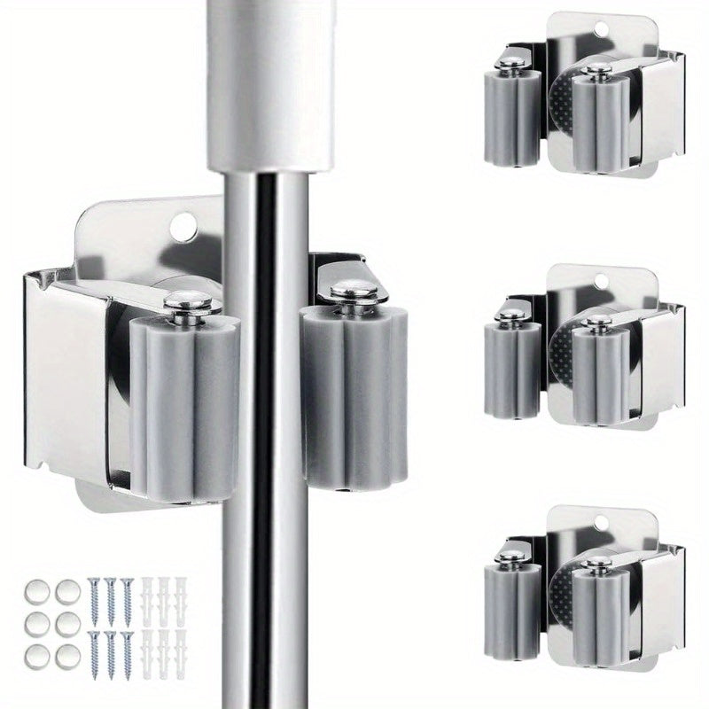 Soporte de pared para trapeadores, organizador de estantes para escobas, palas, acero inoxidable