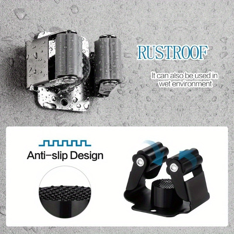 Soporte de pared para trapeadores, organizador de estantes para escobas, palas, acero inoxidable