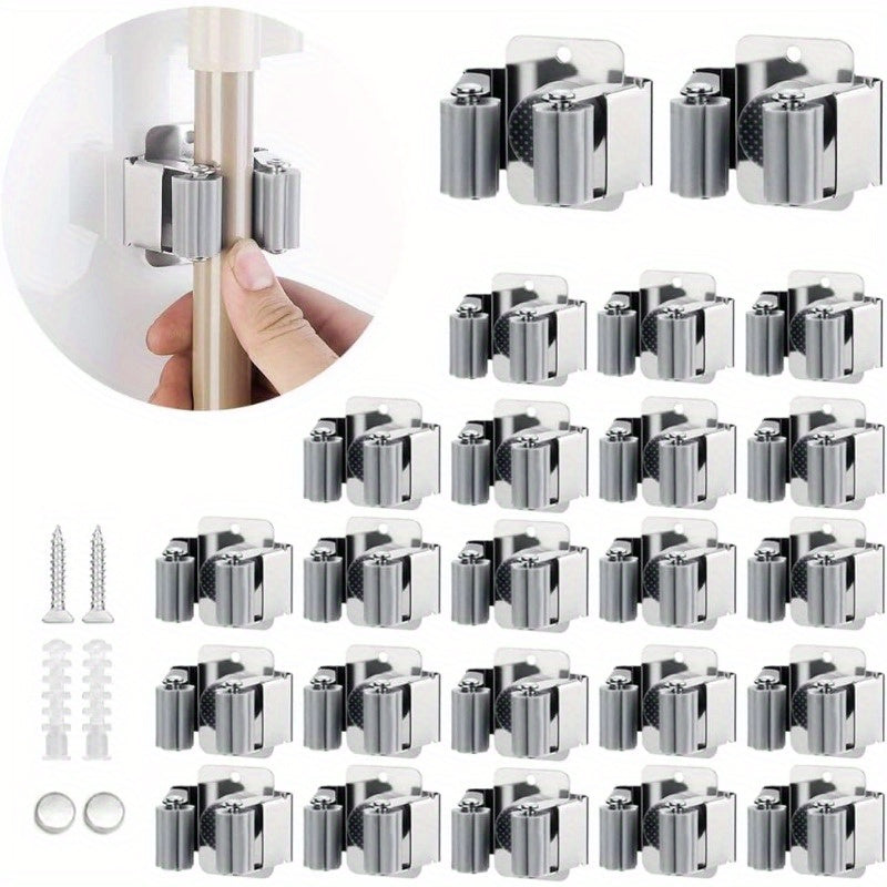 Soporte de pared para trapeadores, organizador de estantes para escobas, palas, acero inoxidable