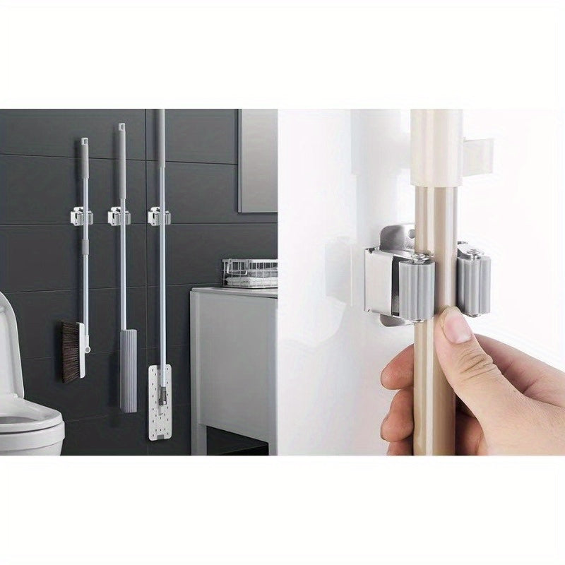 Soporte de pared para trapeadores, organizador de estantes para escobas, palas, acero inoxidable