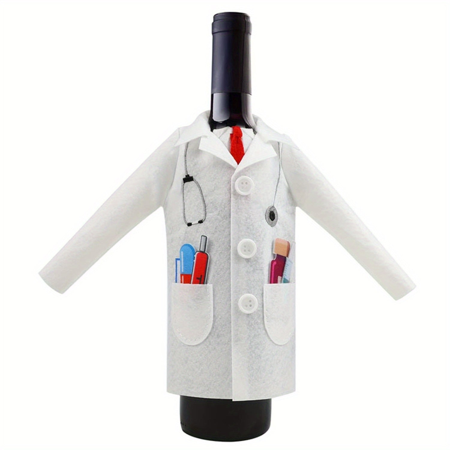 Doctor Coat Wine Bottle Cover Felt Stethoscope Pill Bottle Design Gift for Professionals