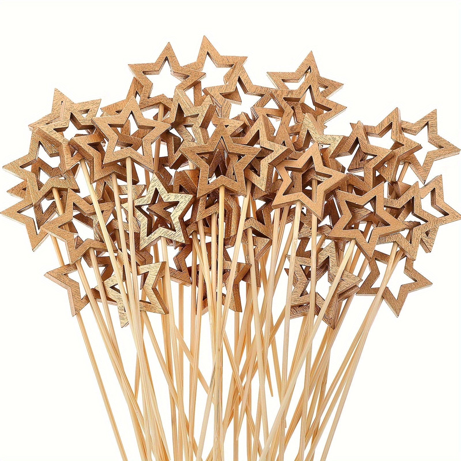 50 Star-Shaped Bamboo Cocktail Picks for Appetizers and Drinks, Party Supplies