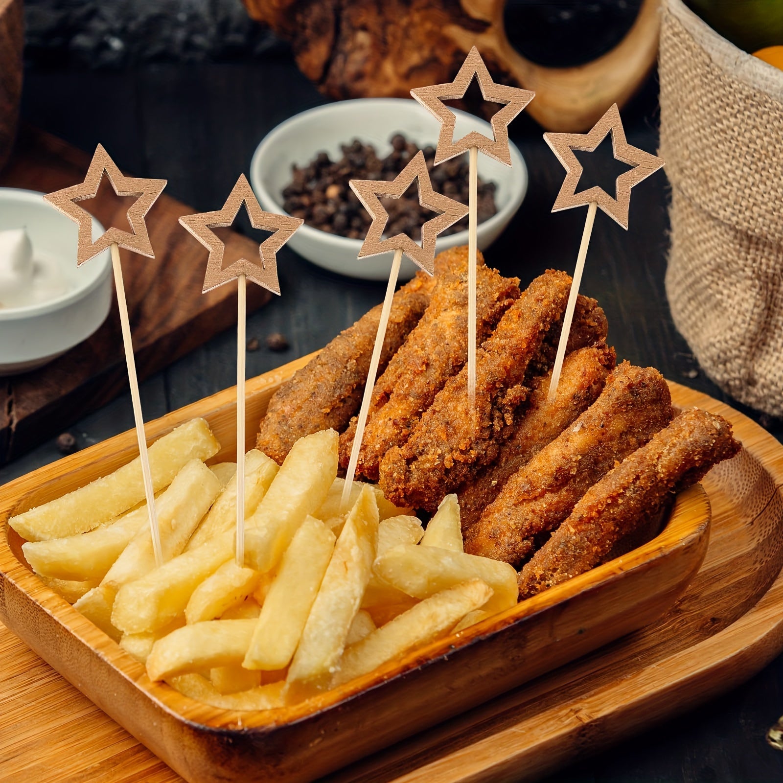 50 Star-Shaped Bamboo Cocktail Picks for Appetizers and Drinks, Party Supplies