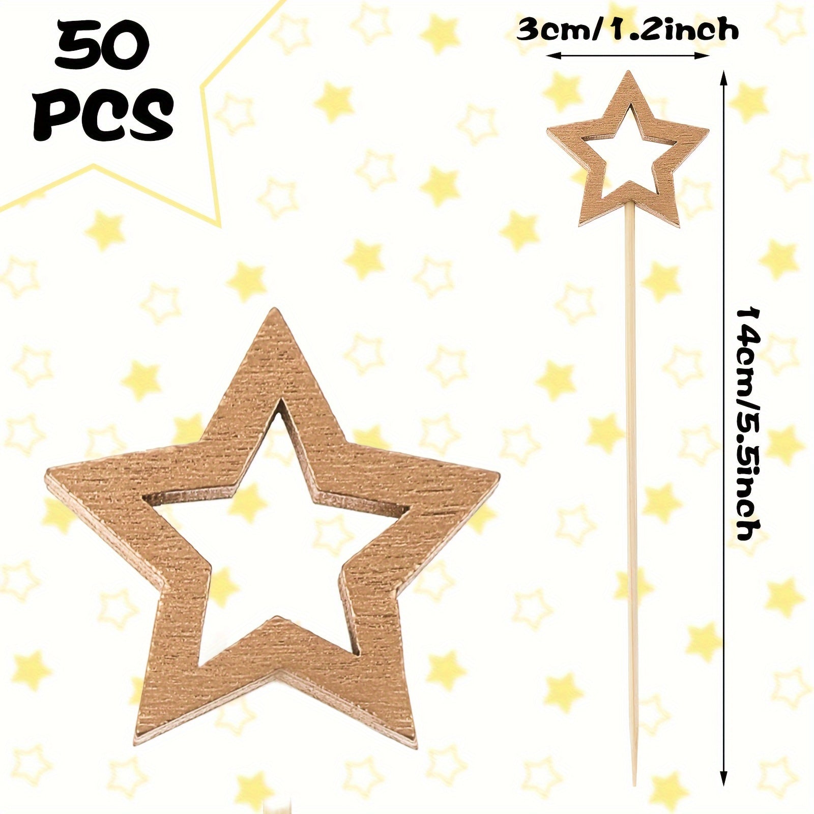 50 Star-Shaped Bamboo Cocktail Picks for Appetizers and Drinks, Party Supplies