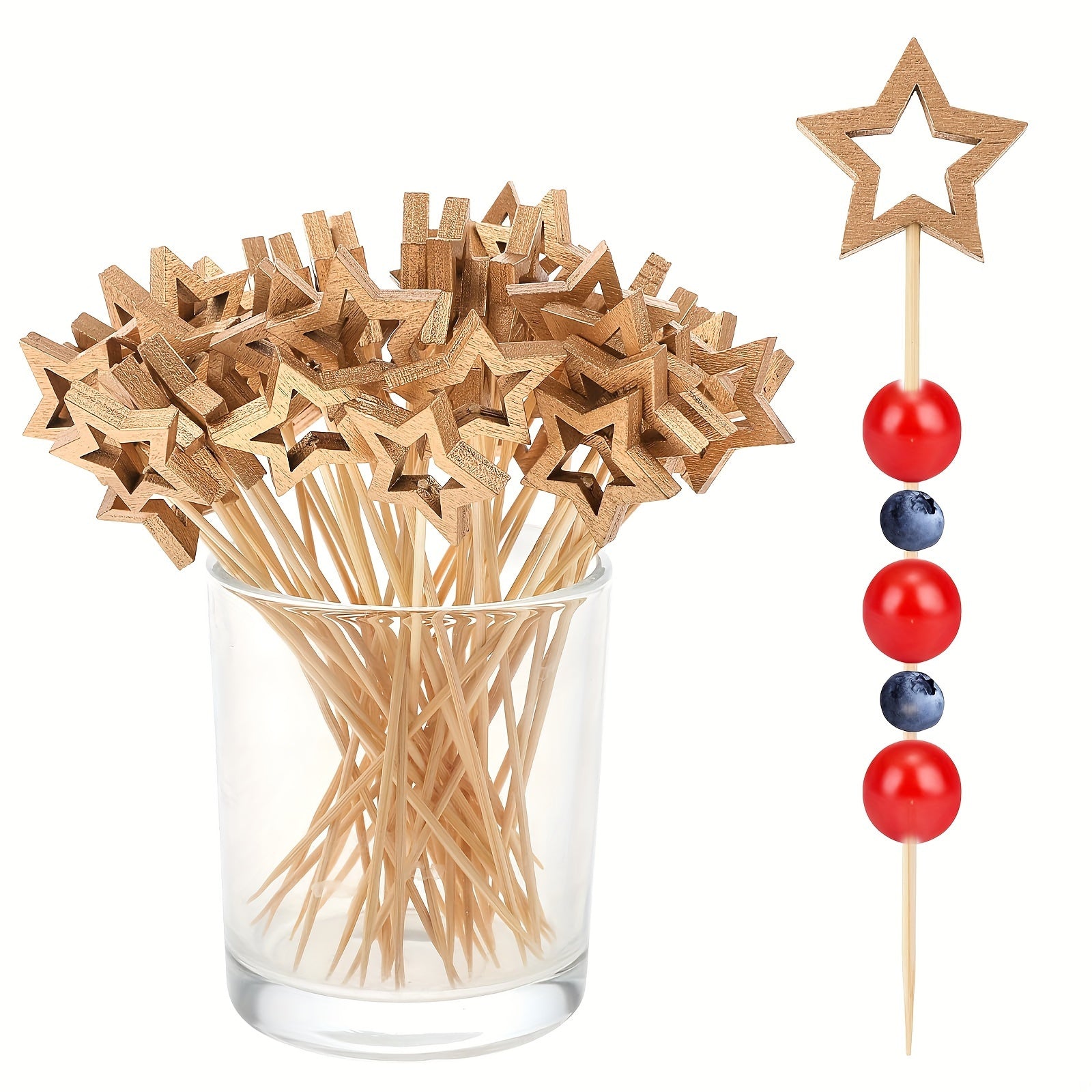 50 Star-Shaped Bamboo Cocktail Picks for Appetizers and Drinks, Party Supplies