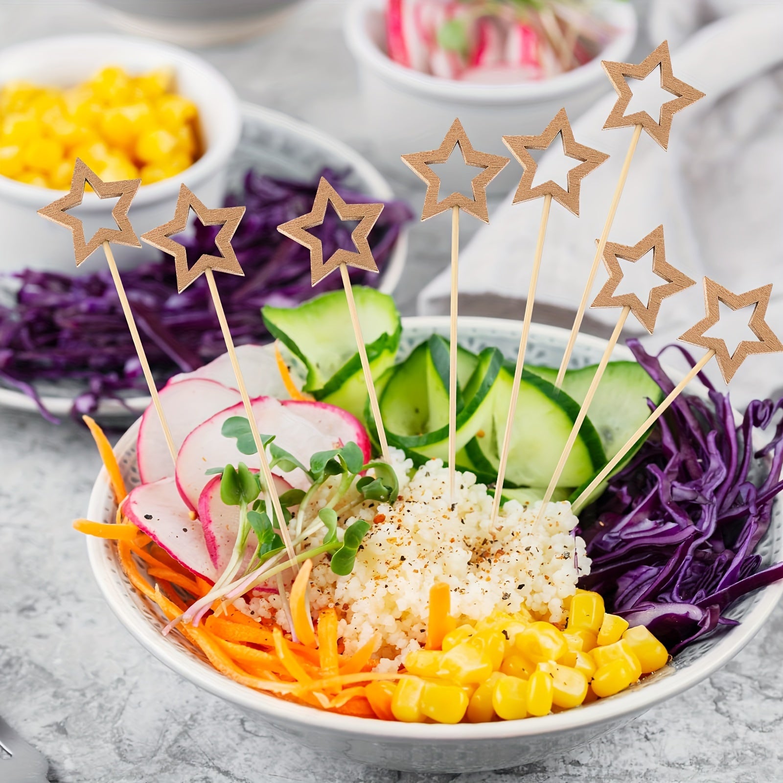 50 Star-Shaped Bamboo Cocktail Picks for Appetizers and Drinks, Party Supplies