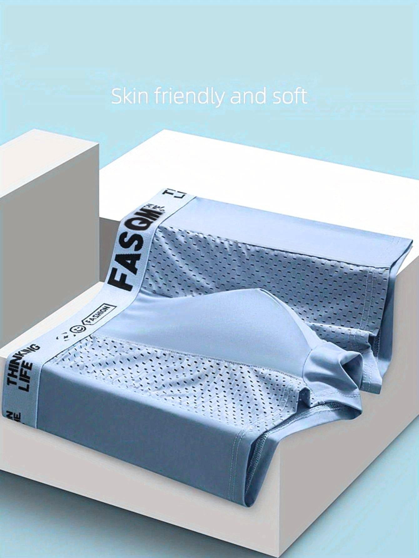 Men's Boxers Briefs 4 Pack Breathable Mesh Stretch Cotton Polyester Underwear in Sky Blue Black Gray