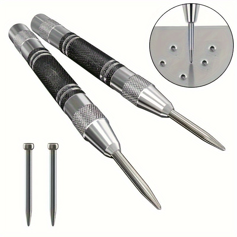 2PCS Tungsten Steel Auto Center Punch Adjustable Spring Loaded Marking Tool