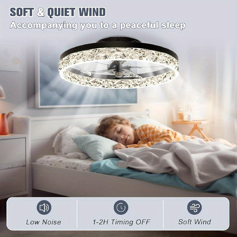 Black Low Profile Ceiling Fan with Lights Remote Dimmable LED Bedroom 50cm