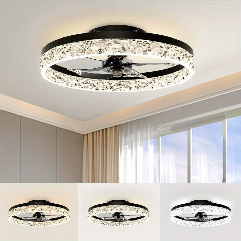 Black Low Profile Ceiling Fan with Lights Remote Dimmable LED Bedroom 50cm