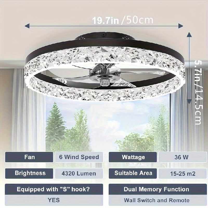 Black Low Profile Ceiling Fan with Lights Remote Dimmable LED Bedroom 50cm