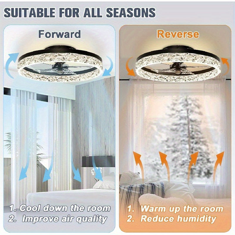 Black Low Profile Ceiling Fan with Lights Remote Dimmable LED Bedroom 50cm