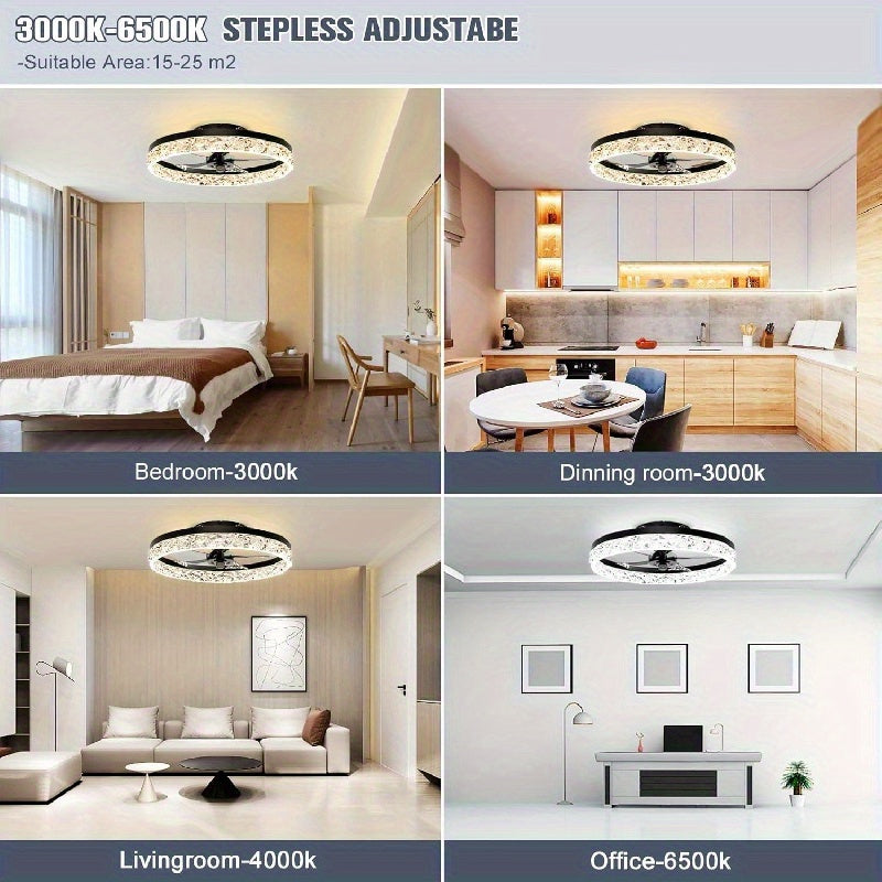 Black Low Profile Ceiling Fan with Lights Remote Dimmable LED Bedroom 50cm
