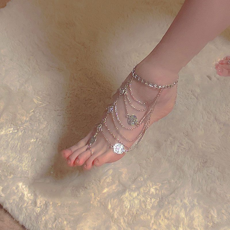 Alloy Anklet with Tassel and Coin Pendant for Women Elegant Foot Jewelry