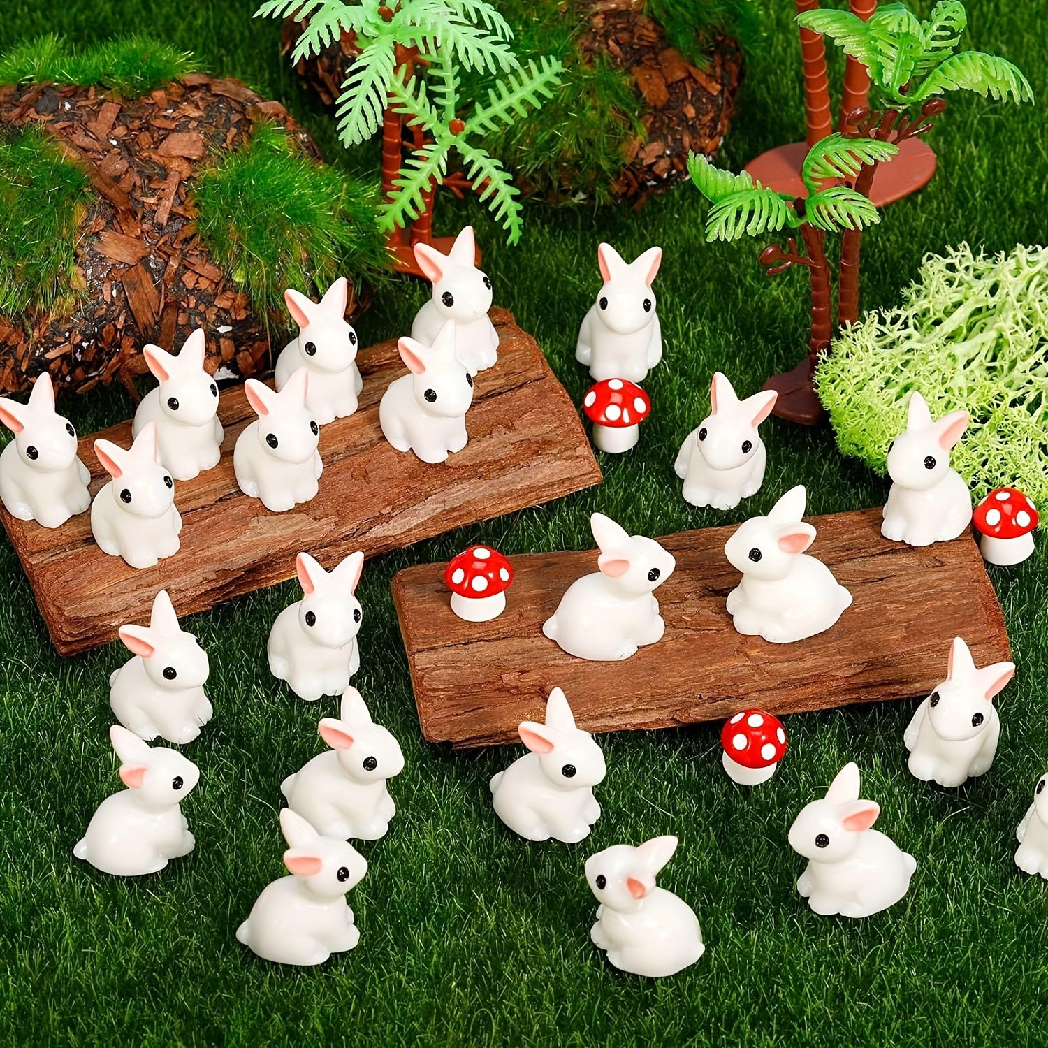 Mini Pasxa quyon haykallari 10, 30 va 60 ta to'plamlarda. Qo'lqop va bog' dekoratsiyasi uchun ideal. Mebel yoki ish stoli ko'rgazmasi uchun ajoyib. Tashqi foydalanish uchun mos.